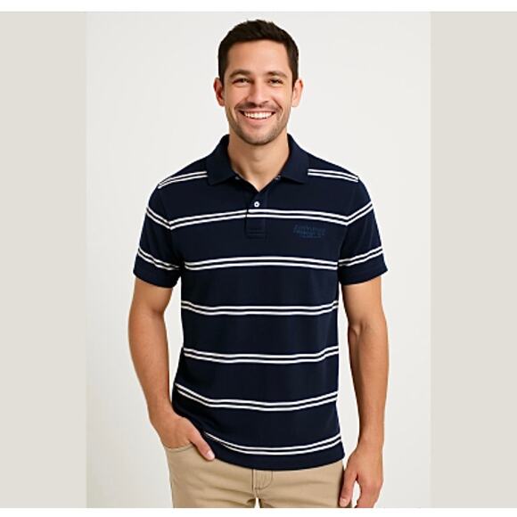 Vintage Y2K Aeropostale Navy Striped Polo Shirt Large Men's Cotton Knit Tee - Picture 1 of 8